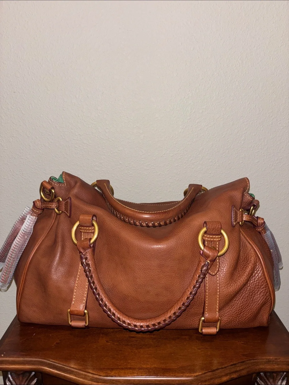 Dooney & Bourke Florentine Chestnut Brown Leather Satchel 15”
